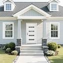 Casaphoria 36" x 80" Fiberglass Entry Door with 4-9/16" Vinyl Frame,Right Hand Inswing Exterior Door with Brickmould,Contemporary Wooden Grain Knock-Down Front Door for Home Entrance, White