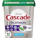 Cascade Platinum Dishwasher Soap Pods, Actionpacs + Oxi, Fresh, 62 Count of Dishwasher Detergent Pods