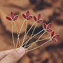 Casdre Crystal Bride Wedding Hair Pins Bridal Hair Piece Wedding Hair Accessories for Women and Girls (Pack of 5) (D Red)