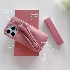 case compatible with iphone 15 pro lip gloss holder silicone trendy aesthetic phone cover for girls and women include 1 liptint ribbon