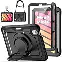 Case for iPad mini 7 (A17 Pro) 2024/ Mini 6 8.3'' with Pencil Holder Screen Protector [360 Rotating Handle &amp; Stand] &amp;Shoulder Strap, Shockproof Case for iPad mini 7th/6th Generation, Black