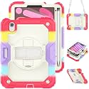 Case for iPad mini 7 (A17 Pro) 2024/ Mini 6 8.3'' with Pencil Holder Screen Protector [360 Rotating Hand Strap] &amp;Stand &amp;Shoulder Strap, Shockproof Case for iPad mini 7th/6th Gen, Camo Red