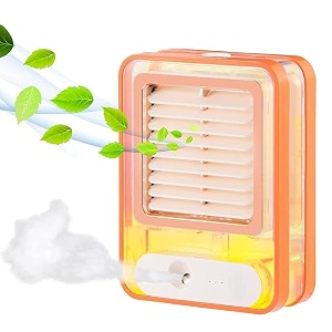 case plus rechargeable battery operated mini usb fan with mist water spray mini cooler with led night light mini ac personal air cooler desk fan for office kitchen home multicolor