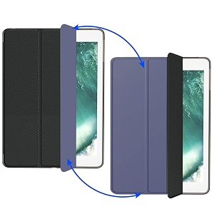dual color switch style tri-fold flip case for ipad 7934 mini 5th  4th  3rd  2nd  1st gen with soft silicone transparent back cover - navy blue