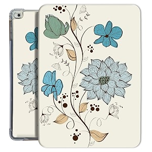 printed flip case for ipad 79 inch 5th gen  4th gen  3rd gen 2nd gen  1st gen tpu slim cover  adjustable viewing angle stand  - white flowers