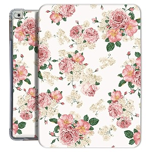 printed flip case for ipad 79 inch 5th gen  4th gen  3rd gen 2nd gen 1st gen tpu slim cover  adjustable viewing angle stand  - rose flower