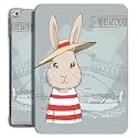 Printed Flip Case for iPad 7.9 Inch 5th Gen / 4th Gen / 3rd Gen/ 2nd Gen/ 1st Gen TPU Slim Cover [ Adjustable Viewing Angle Stand ] - Bunny Hat