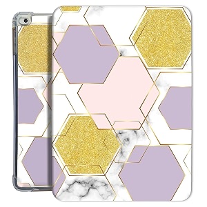 printed flip case for ipad 9734 20182017 inch case model a1893 a1954 a1822 a1823  tpu slim cover amp adjustable viewing angle stand  hexa marble