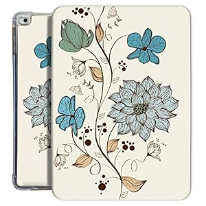 printed flip case for ipad air 1  air 2-9734  a1474 a1475 a1476 a1566 a1567  tpu slim cover amp adjustable viewing angle stand  white flower