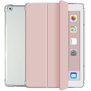 trifold flip case for apple ipad 79 inch 5th gen  4th gen  3rd gen 2nd gen  1st gen smart cover with soft silicone transparent back light-weight auto sleepwake - rose gold