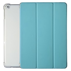 trifold flip case for apple ipad air 1  air 2-9734 case  a1474 a1475 a1476 a1566 a1567  smart cover with soft silicone transparent back light-weight auto sleepwake - light blue