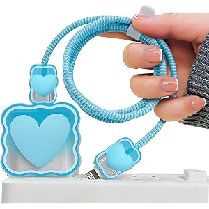 case for apple 20w iphone usb-c power adapter charger and usb lightning cable protector  3d heart design soft phone charging protective cover blue heart