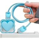 Case for Apple 20W iPhone USB-C Power Adapter Charger and USB Lightning Cable Protector | 3D Heart Design Soft Phone Charging Protective Cover (Blue Heart)