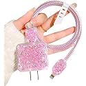 Case for Apple 20W iPhone USB-C Power Adapter Charger and USB Lightning Cable Protector | Glitter Design iPhone Charger Cover (Pink Glitter)