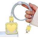 Case for Apple 20W iPhone USB-C Power Adapter Charger and USB Lightning Cable Protector | 3D Heart Design Soft Phone Charging Protective Cover (Yellow Heart)