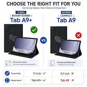caseous synthetic leather 360 rotating flip back cover case for samsung galaxy tab a9 plus  a9 plus 11034 sm-x210 sm-x215 sm-x216 blue