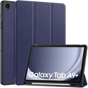 caseous synthetic leather 360 rotating flip back cover case for samsung galaxy tab a9 plus  a9 plus 11034 sm-x210 sm-x215 sm-x216 smart-blue