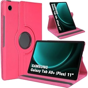 caseous synthetic leather 360 rotating flip back cover case for samsung galaxy tab a9 plus  a9 plus 11034 sm-x210 sm-x215 sm-x216 pink