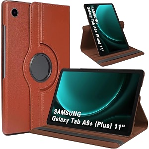 caseous synthetic leather 360 rotating flip back cover case for samsung galaxy tab a9 plus  a9 plus 11034 sm-x210 sm-x215 sm-x216 brown
