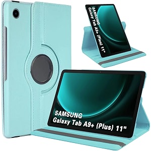 caseous synthetic leather 360 rotating flip back cover case for samsung galaxy tab a9 plus  a9 plus 11034 sm-x210 sm-x215 sm-x216 sky blue
