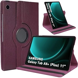 caseous synthetic leather 360 rotating flip back cover case for samsung galaxy tab a9 plus  a9 plus 11034 sm-x210 sm-x215 sm-x216 purple
