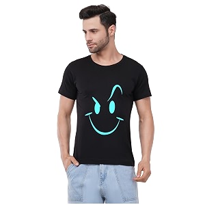 Caseria Mens Cotton Printed T-Shirt -Smiley Stroke