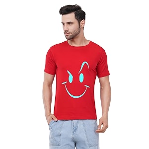 Caseria Mens Cotton Printed T-Shirt -Smiley Stroke