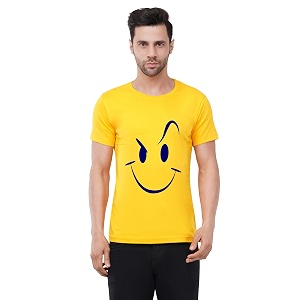 Caseria Mens Cotton Printed T-Shirt -Smiley Stroke
