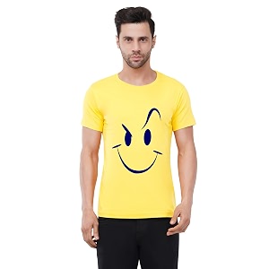 Caseria Mens Cotton Printed T-Shirt -Smiley Stroke