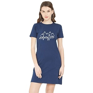 caseria women39s round neck cotton t-shirt dress with printed graphics and side pockets - adventure