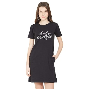caseria women39s round neck cotton t-shirt dress with printed graphics and side pockets - adventure