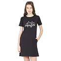 Caseria Women's Round Neck Cotton T-Shirt Dress with Printed Graphics and Side Pockets - Adventure