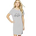 Caseria Women's Round Neck Cotton T-Shirt Dress with Printed Graphics and Side Pockets - Adventure