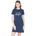 Caseria Women's Round Neck Cotton T-Shirt Dress with Printed Graphics and Side Pockets - Adventure