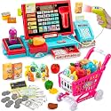 Cash Register for Kids Real Calculator Kids Cash Register with Scanner Toy for 3 4 5 6 7 8 Year Old Boy Pretend Play Store with Music / Food / Shopping Cart Learning Toys Gifts for Boys Ages 4-8