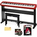 Casio CDP-S160 88-Key Compact Digital Piano - Red Bundle with Furniture Stand, CS-470P 3-Pedal System, Bench, Instructional Book, Online Lessons, Austin Bazaar Instructional DVD, and Polishing Cloth