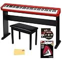 Casio CDP-S160 88-Key Compact Digital Piano - Red Bundle with CS-46 Stand, Furniture Bench, Instructional Book, Online Lessons, Austin Bazaar Instructional DVD, and Polishing Cloth