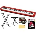 Casio CDP-S160 88-Key Compact Digital Piano - Red Bundle with Adjustable Stand, Bench, Instructional Book, Online Lessons, Austin Bazaar Instructional DVD, and Polishing Cloth