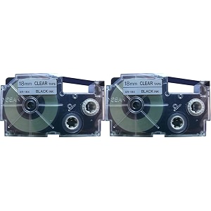 casio xr-18x1-w-dj label printer tape black and clear pack of 2
