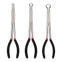 CASOMAN 3Pcs 11" Hose Gripper Plier Set, Black & Red, 5/16-Inch, 1/2-Inch, 3/4-Inch Dia, Offset Spark Plug Boot Removal Pliers Serrated Jaws for Hard to Reach Narrow Spaces
