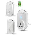 CASON -2 Receivers Self-Powered Battery Free Wireless Door Bell for Home Long Range/Wireless Calling Bell,Remote Bell With Socket Plug In type,up to 1000ft Range (White)
