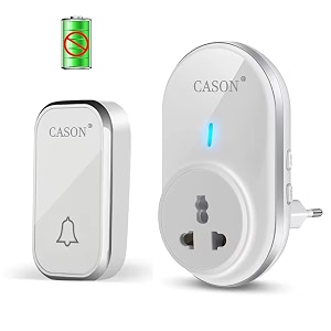 cason -2 receivers self-powered battery free wireless door bell for home long rangewireless calling bellremote bell with socket plug in typeup to 1000ft range white