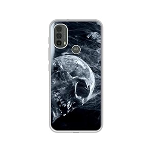 skull smoke blue scary death design printed silicon soft tpu back case cover for motorola moto e30 4g  e40 4g