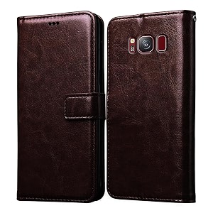 flip cover back case for samsung galaxy s8 4g  premium leather finish  inbuilt pockets amp stand  flip cover back case for samsung galaxy s8 4g coffee