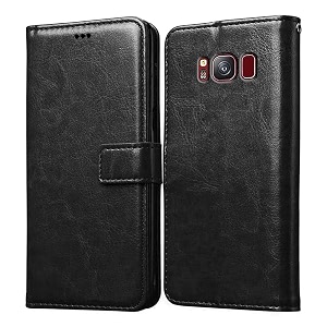 flip cover back case for samsung galaxy s8 4g  premium leather finish  inbuilt pockets amp stand  flip cover back case for samsung galaxy s8 4g black