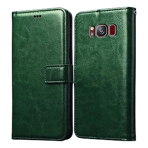 flip cover back case for samsung galaxy s8 4g  premium leather finish  inbuilt pockets amp stand  flip cover back case for samsung galaxy s8 4g green