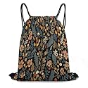 CASOWAT Boho Black Floral Drawstring Backpack, Lightweight Daypack for Men Women Fit Travel, Sports, Gym, Travel And Beach 16x14 IN