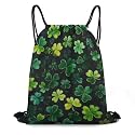 CASOWAT Green Clover Pattern Drawstring Backpack, Lightweight Daypack for Men Women Fit Travel, Sports, Gym, Travel And Beach 16x14 IN