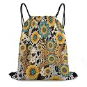CASOWAT Sunflower Leopard Pattern Drawstring Backpack, Lightweight Daypack for Men Women Fit Travel, Sports, Gym, Travel And Beach 16x14 IN