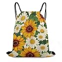 CASOWAT Sunflowers And Daisies Drawstring Backpack, Lightweight Daypack for Men Women Fit Travel, Sports, Gym, Travel And Beach 16x14 IN